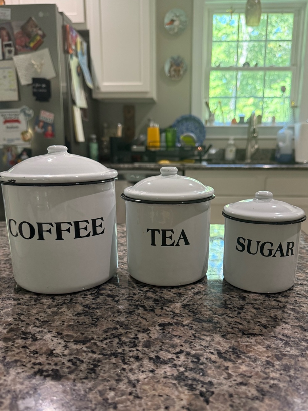 Classic White Enamel Coffee, Tea & Sugar Canister Set
